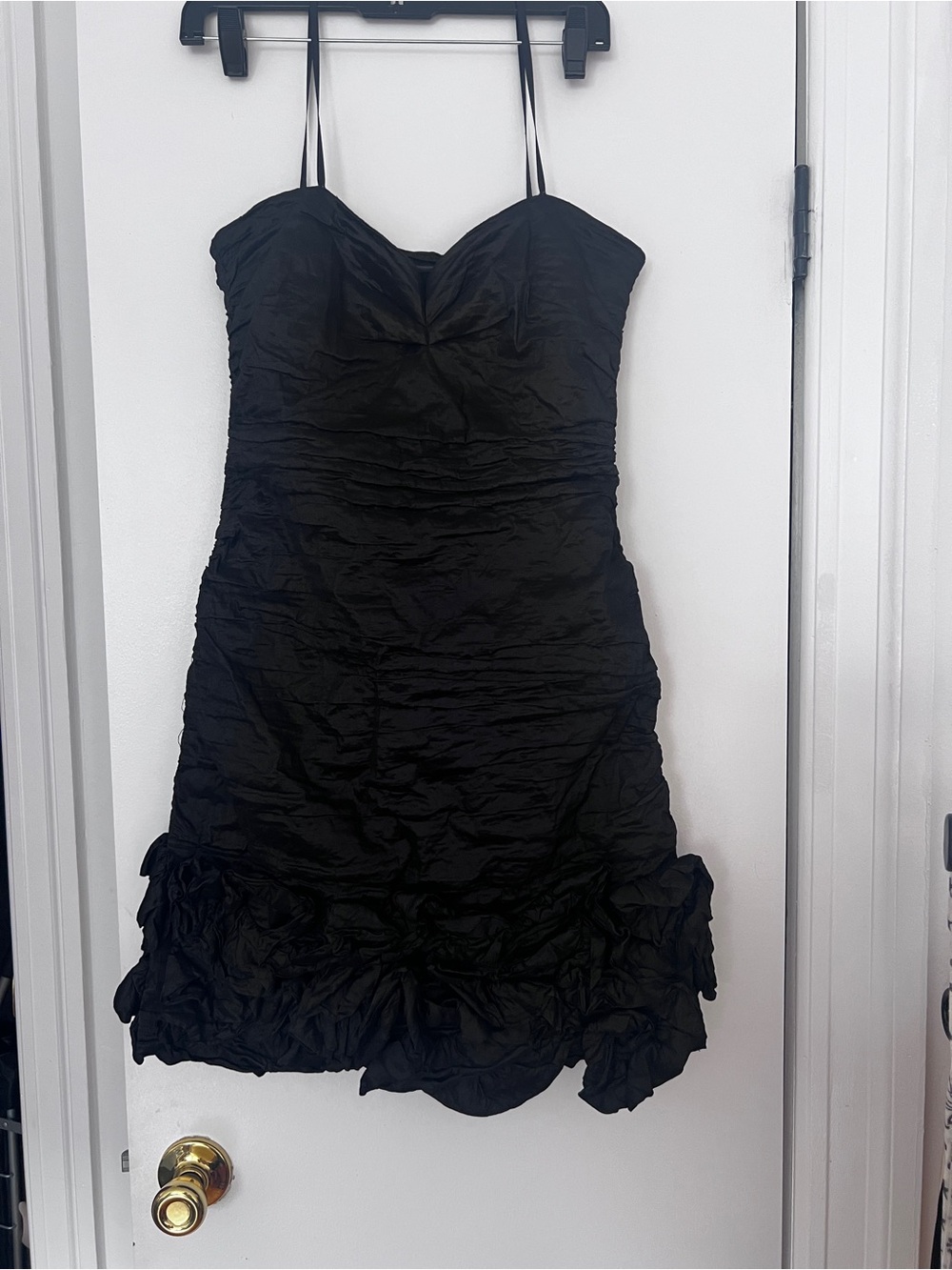 BCBGMaxAzria Black Ruched Spaghetti-Strap Mini Dress